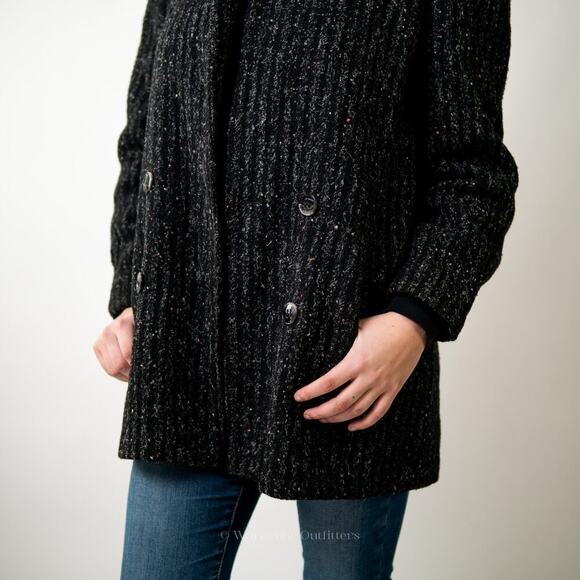 Vintage Custom Tailored Tweed Black Peacoat - M - Picture 10 of 12